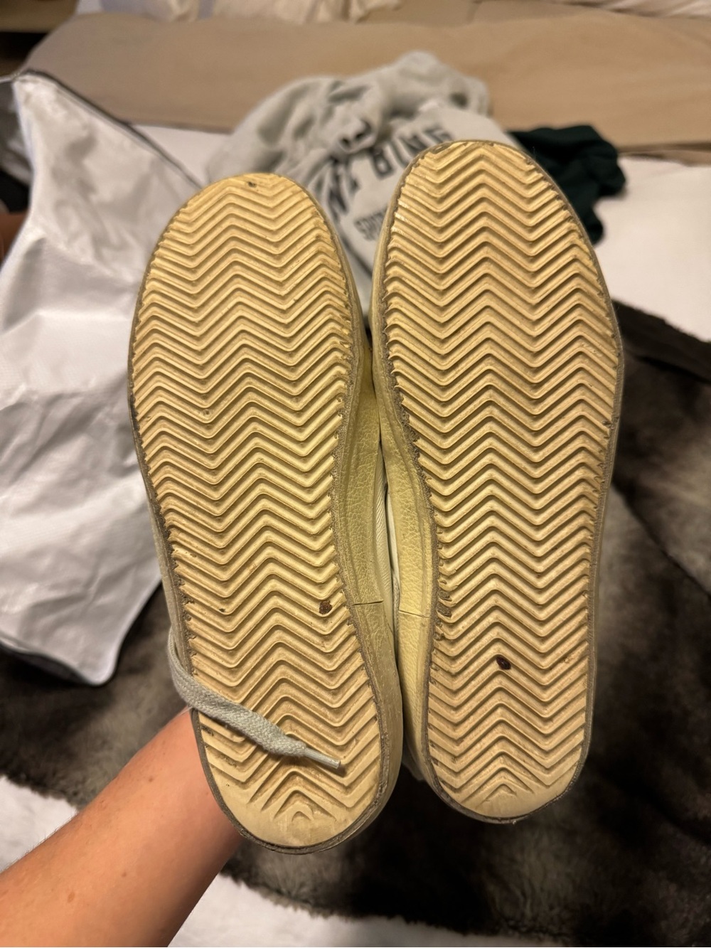 Golden Goose White Leather Sneakers with Green Heel - Picture 4 of 5